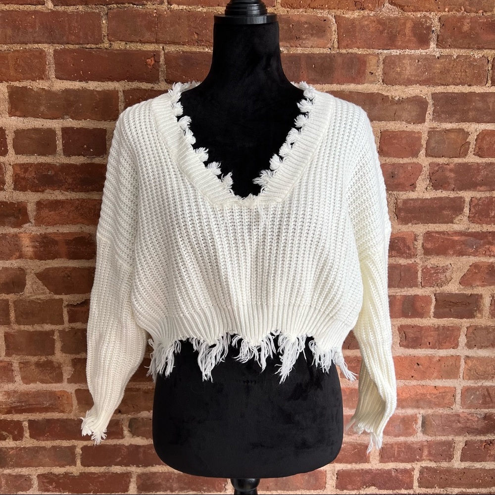 Fringe Knit Cropped Sweater